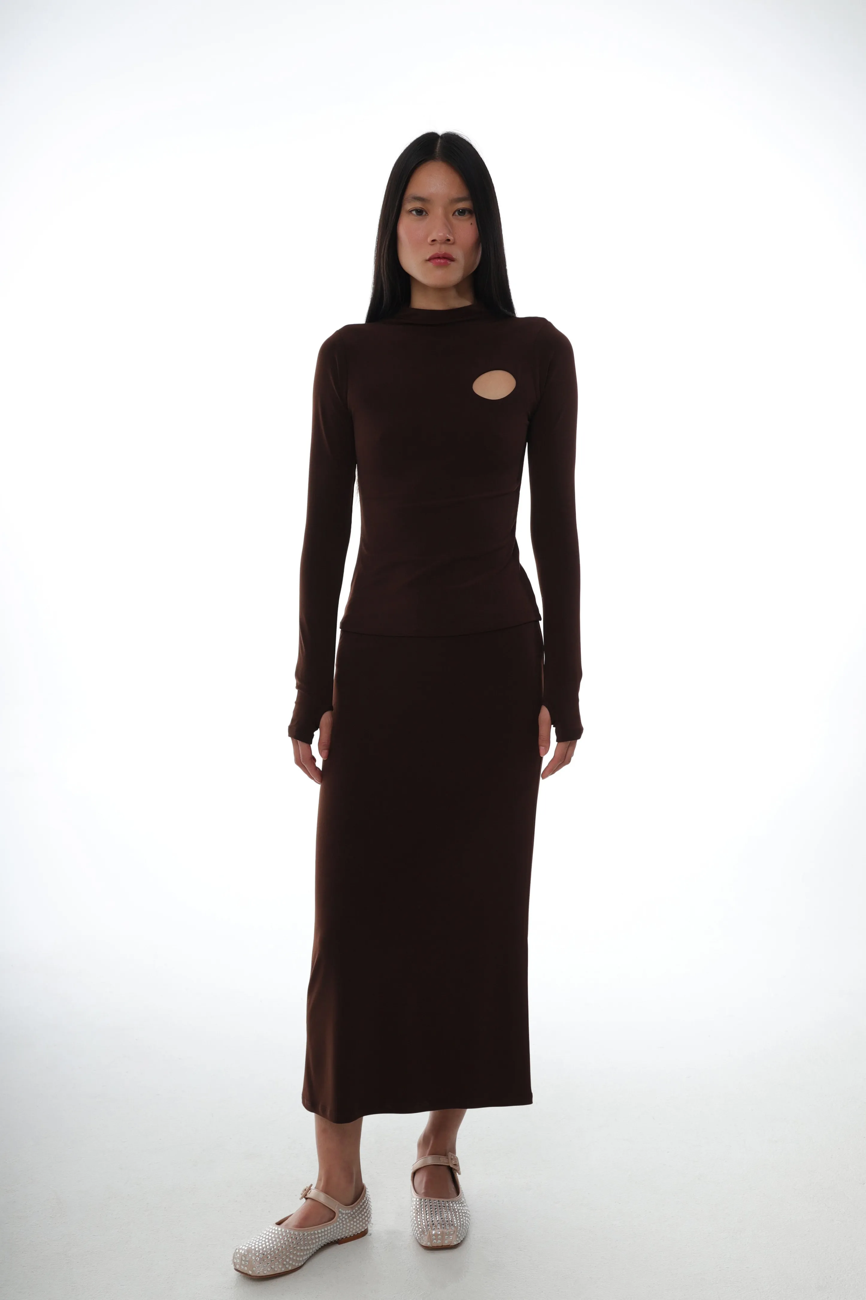 AXEW SKIRT IN DARK BROWN